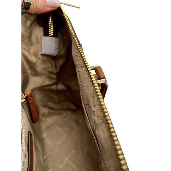 MICHAEL KORS Charlotte Large MK Signature Leather Top-Zip Tote Brown - Picture 5 of 13